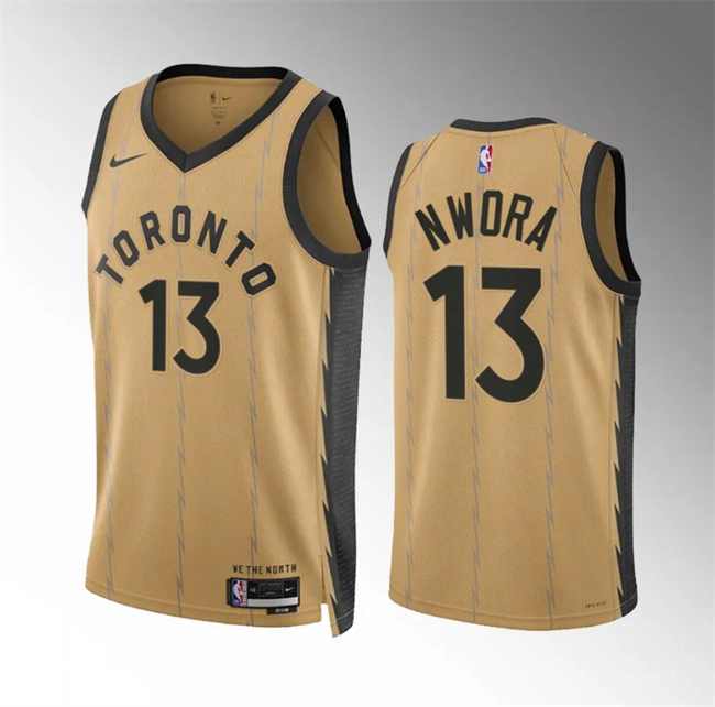 Men's Toronto Raptors #13 Jordan Nwora Gold 2023/24 City Edition Stitched Basketball Jersey